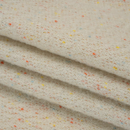 Wool Blend Chevron Twill Tweed with Clear Baby Sequins - Off White with Rainbow Flecks Folded