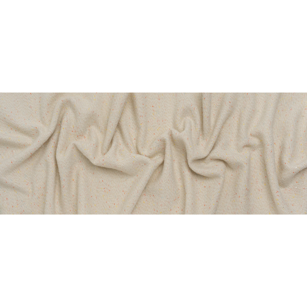 Wool Blend Chevron Twill Tweed with Clear Baby Sequins - Off White with Rainbow Flecks - Full
