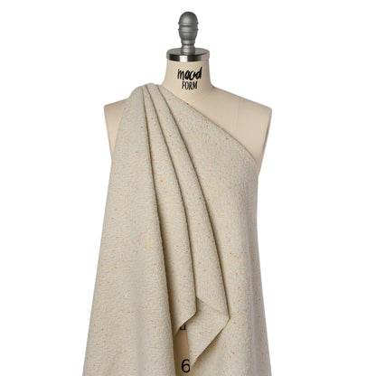 Wool Blend Chevron Twill Tweed with Clear Baby Sequins - Off White with Rainbow Flecks Drape