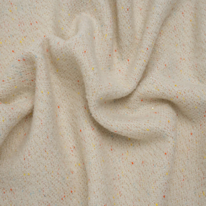 Wool Blend Chevron Twill Tweed with Clear Baby Sequins - Off White with Rainbow Flecks