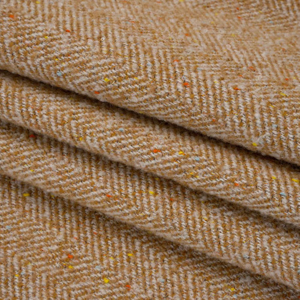 Wool Blend Chevron Twill Tweed with Clear Baby Sequins - Tan and White with Rainbow Flecks Folded