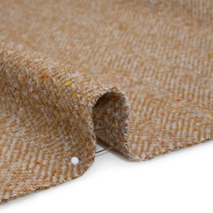 Wool Blend Chevron Twill Tweed with Clear Baby Sequins - Tan and White with Rainbow Flecks Detail