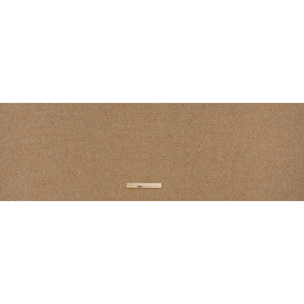 Wool Blend Chevron Twill Tweed with Clear Baby Sequins - Tan and White with Rainbow Flecks - Full