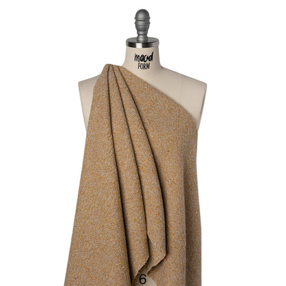 Wool Blend Chevron Twill Tweed with Clear Baby Sequins - Tan and White with Rainbow Flecks Drape