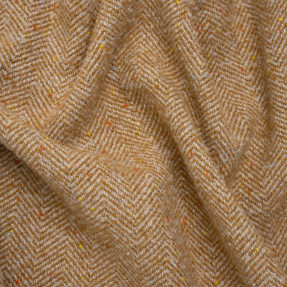 Wool Blend Chevron Twill Tweed with Clear Baby Sequins - Tan and White with Rainbow Flecks