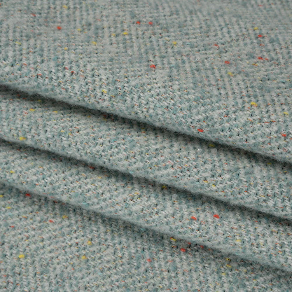 Wool Blend Chevron Twill Tweed with Clear Baby Sequins - Sky Blue and White with Rainbow Flecks Folded