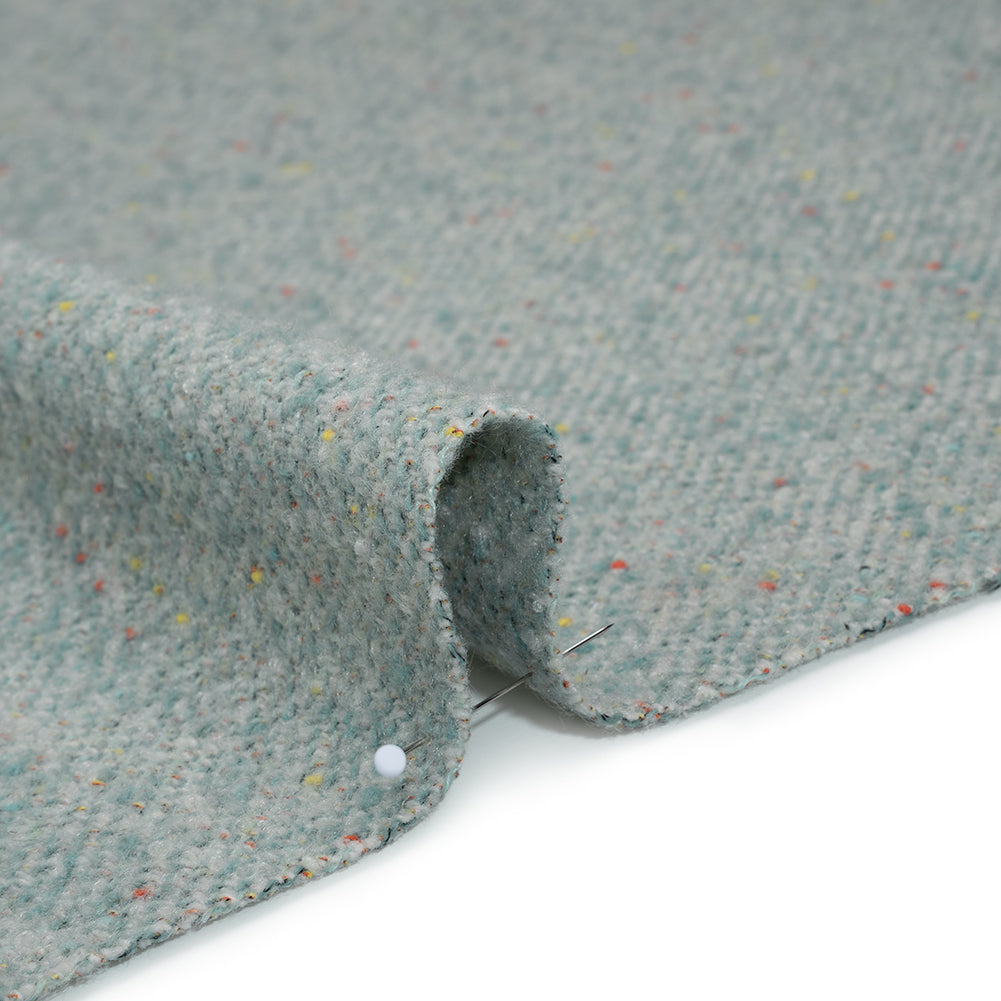 Wool Blend Chevron Twill Tweed with Clear Baby Sequins - Sky Blue and White with Rainbow Flecks Detail