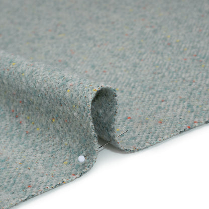 Wool Blend Chevron Twill Tweed with Clear Baby Sequins - Sky Blue and White with Rainbow Flecks Detail