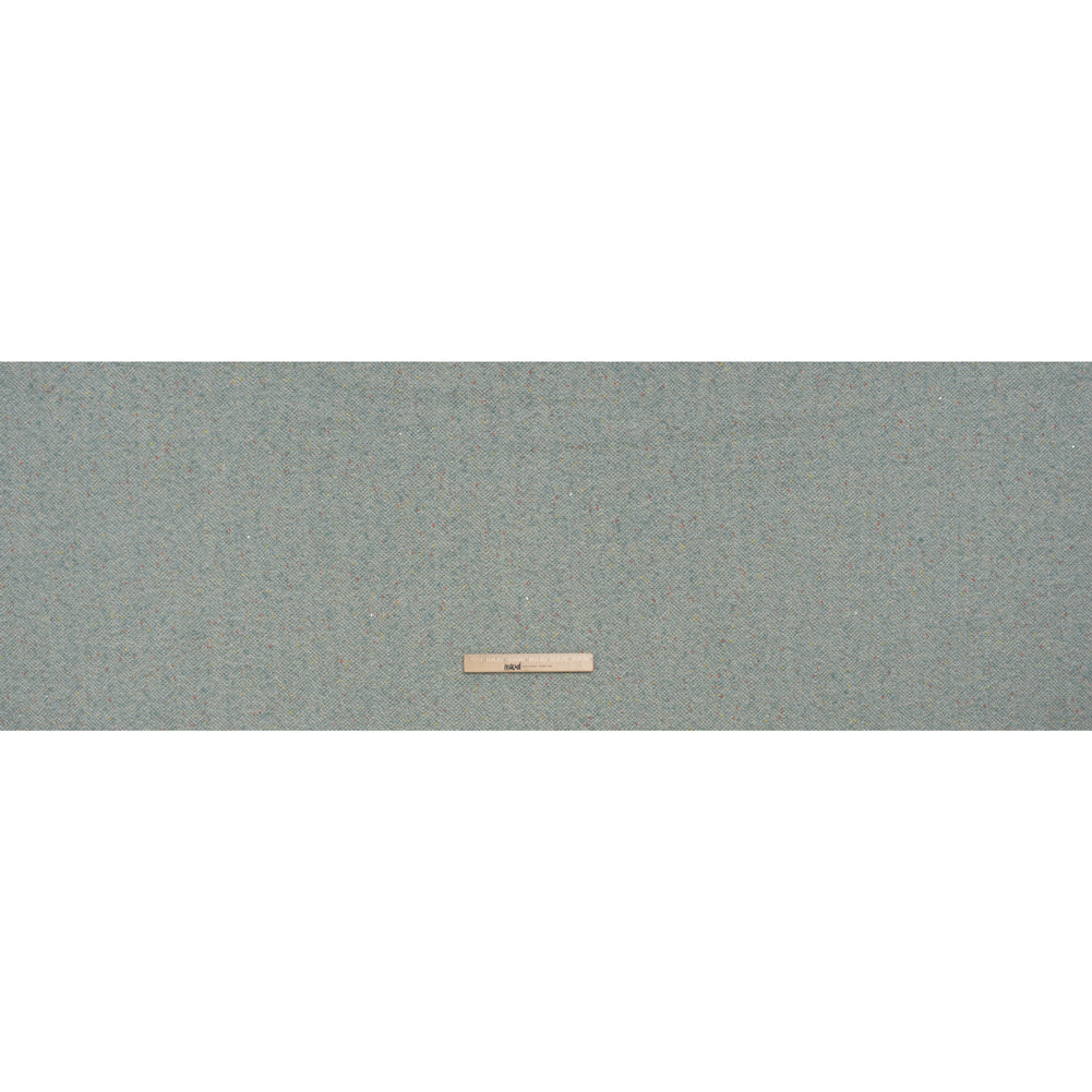 Wool Blend Chevron Twill Tweed with Clear Baby Sequins - Sky Blue and White with Rainbow Flecks - Full