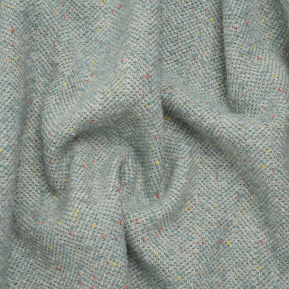 Wool Blend Chevron Twill Tweed with Clear Baby Sequins - Sky Blue and White with Rainbow Flecks