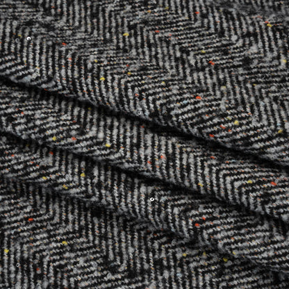 Wool Blend Chevron Twill Tweed with Clear Baby Sequins - Black and White with Rainbow Flecks Folded