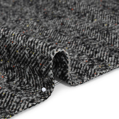 Wool Blend Chevron Twill Tweed with Clear Baby Sequins - Black and White with Rainbow Flecks Detail