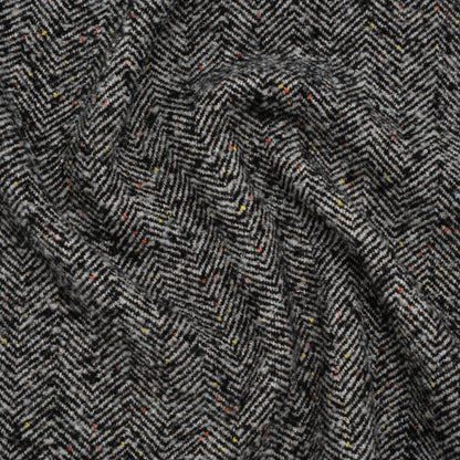 Wool Blend Chevron Twill Tweed with Clear Baby Sequins - Black and White with Rainbow Flecks