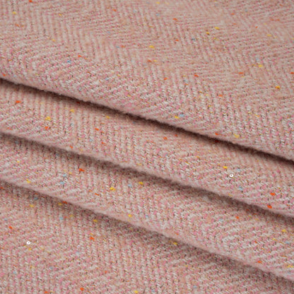 Wool Blend Chevron Twill Tweed with Clear Baby Sequins - Pink and White with Rainbow Flecks Folded