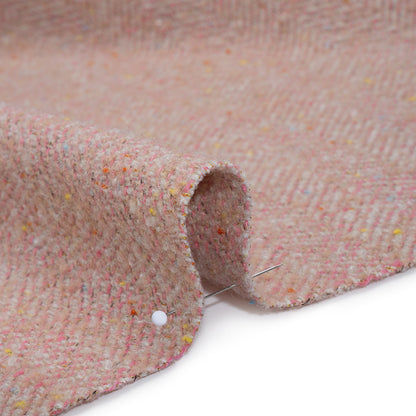 Wool Blend Chevron Twill Tweed with Clear Baby Sequins - Pink and White with Rainbow Flecks Detail