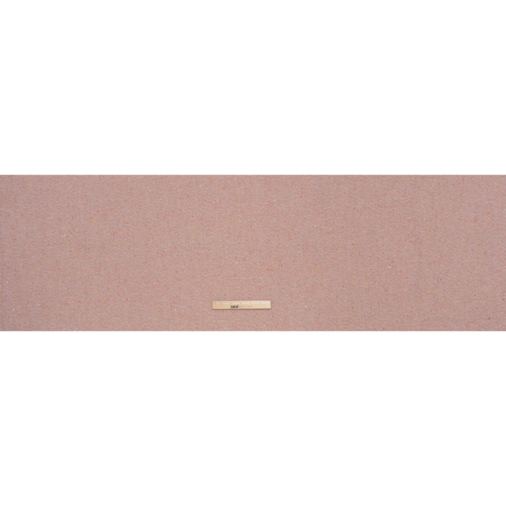 Wool Blend Chevron Twill Tweed with Clear Baby Sequins - Pink and White with Rainbow Flecks - Full