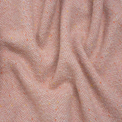 Wool Blend Chevron Twill Tweed with Clear Baby Sequins - Pink and White with Rainbow Flecks