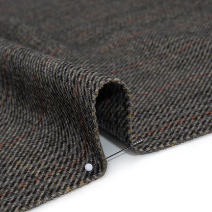 Wool Blend Twill Tweed - Black, Gray and Red Subtle Stripes Detail