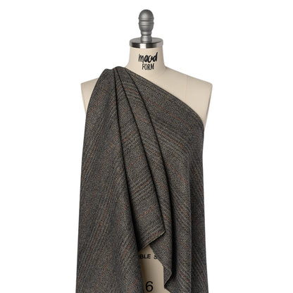 Wool Blend Twill Tweed - Black, Gray and Red Subtle Stripes Drape