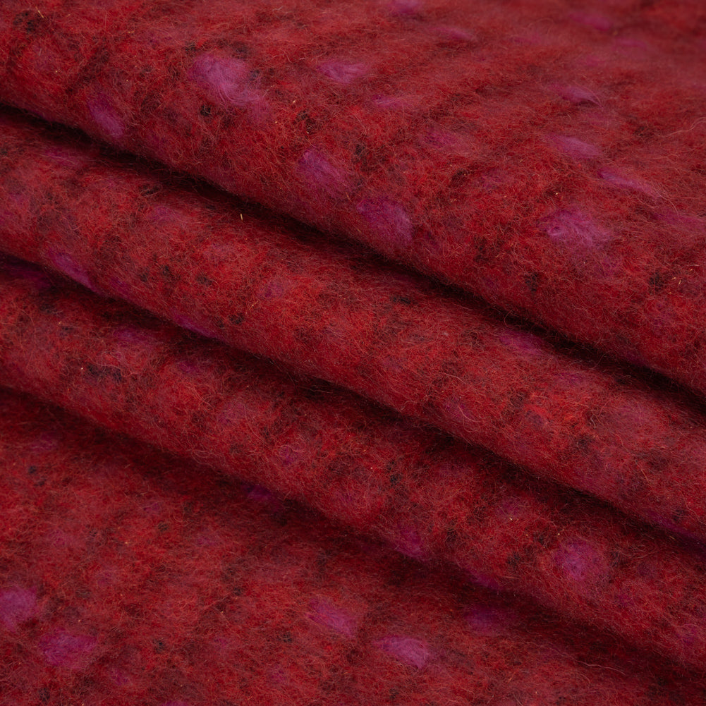 Brushed Wool Blend Tweed - Red, Burgundy and Fuchsia Plaid Folded