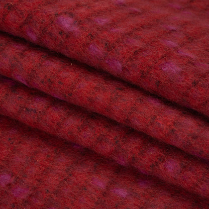 Brushed Wool Blend Tweed - Red, Burgundy and Fuchsia Plaid Folded