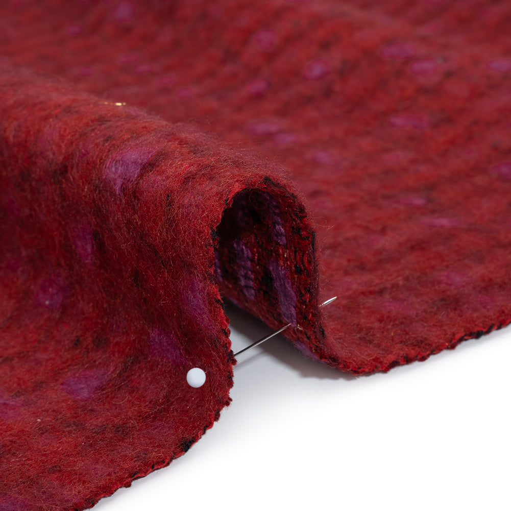 Brushed Wool Blend Tweed - Red, Burgundy and Fuchsia Plaid Detail