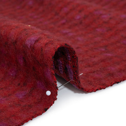 Brushed Wool Blend Tweed - Red, Burgundy and Fuchsia Plaid Detail