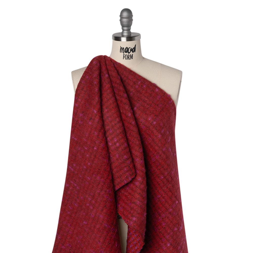 Brushed Wool Blend Tweed - Red, Burgundy and Fuchsia Plaid Drape