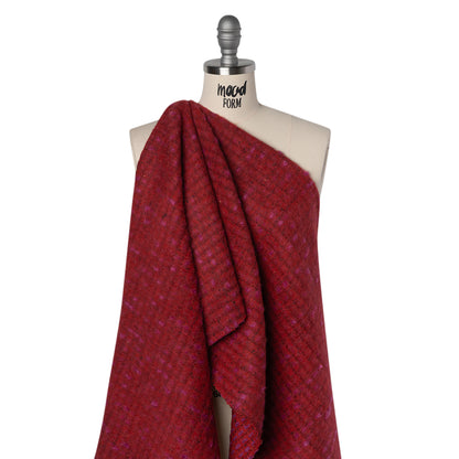 Brushed Wool Blend Tweed - Red, Burgundy and Fuchsia Plaid Drape