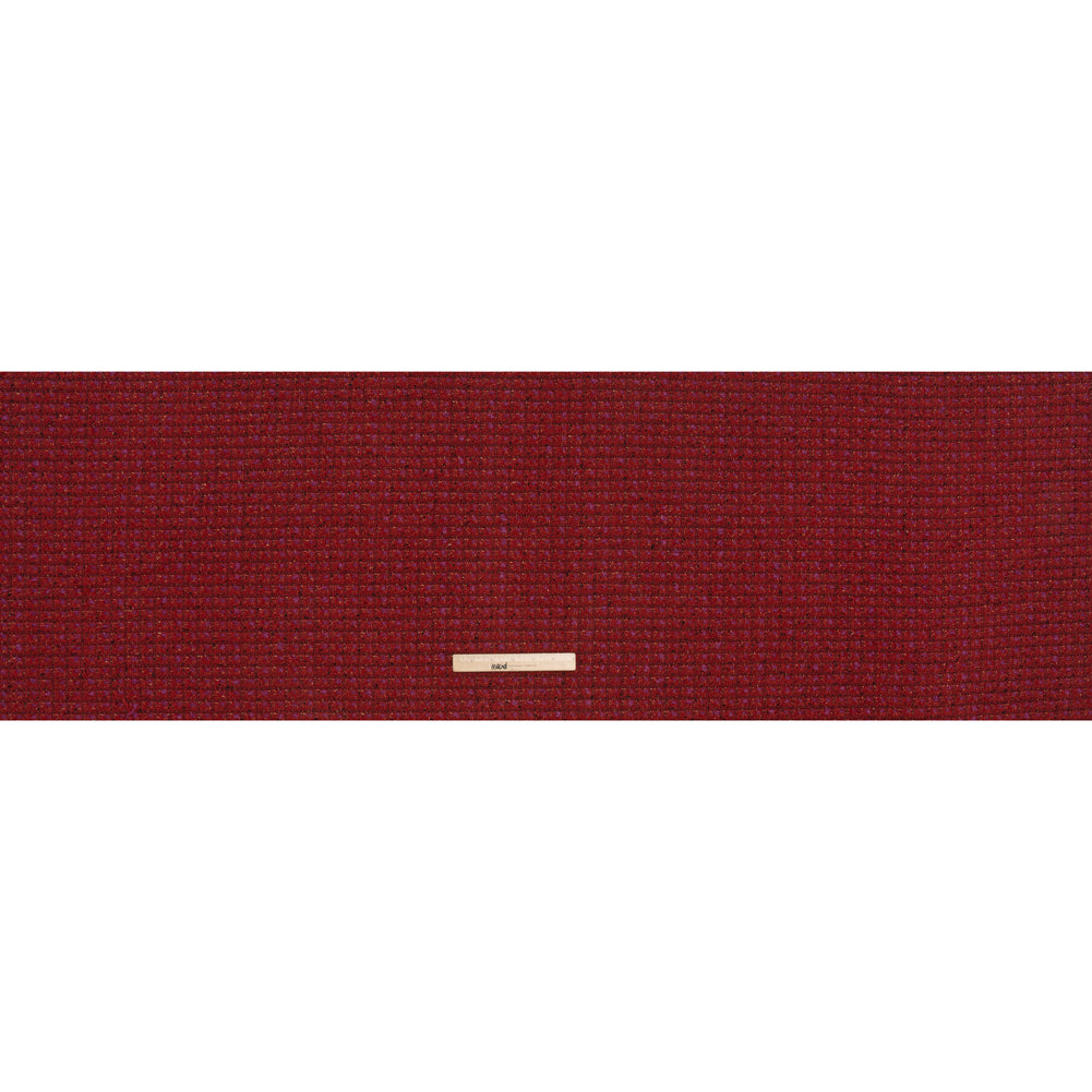 Wool Blend Tweed with Metallic Gold Accents - Red, Burgundy and Fuchsia Plaid - Full