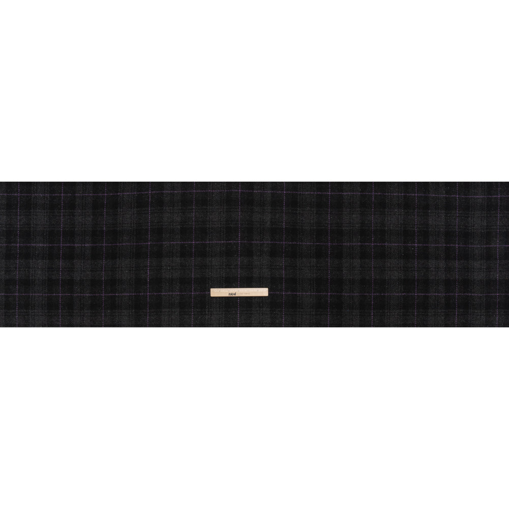 Wool Blend Twill Tweed - Black, Gray and Purple Plaid - Full