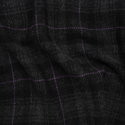 Wool Blend Twill Tweed - Black, Gray and Purple Plaid