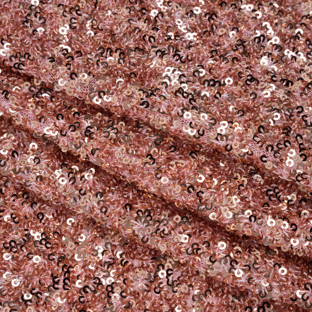 Recycled Polyester All-Over Circular Baby Sequins on Stretch Mesh - Pink - Divine Collection