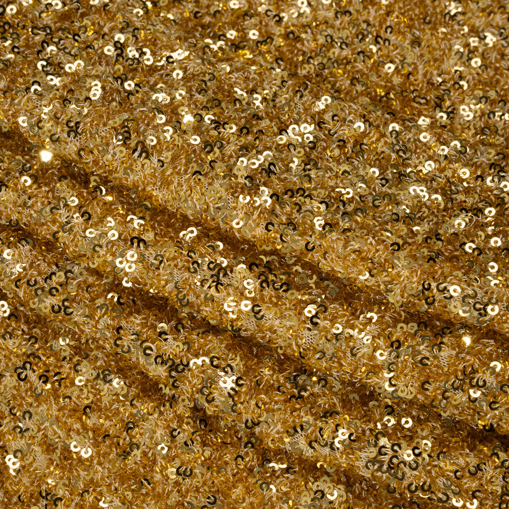 Recycled Polyester All-Over Circular Baby Sequins on Stretch Mesh - Gold - Divine Collection