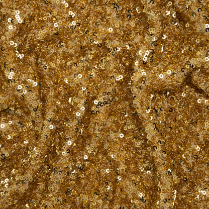 Recycled Polyester All-Over Circular Baby Sequins on Stretch Mesh - Gold - Divine Collection