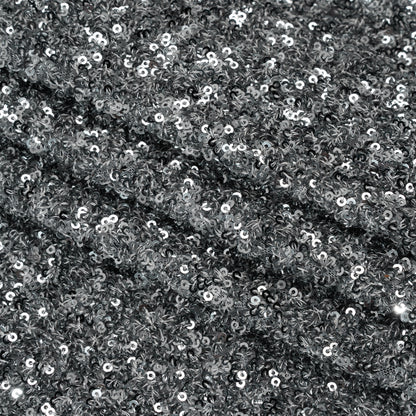 Recycled Polyester All-Over Circular Baby Sequins on Stretch Mesh - Silver - Divine Collection