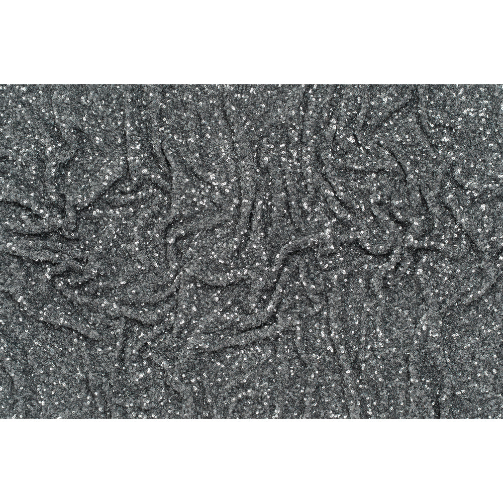 Recycled Polyester All-Over Circular Baby Sequins on Stretch Mesh - Silver - Divine Collection
