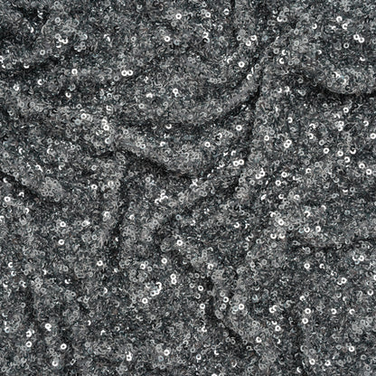 Recycled Polyester All-Over Circular Baby Sequins on Stretch Mesh - Silver - Divine Collection
