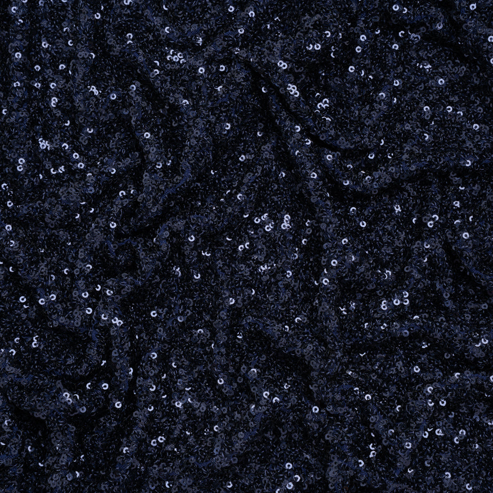 Recycled Polyester All-Over Circular Baby Sequins on Stretch Mesh - Navy - Divine Collection