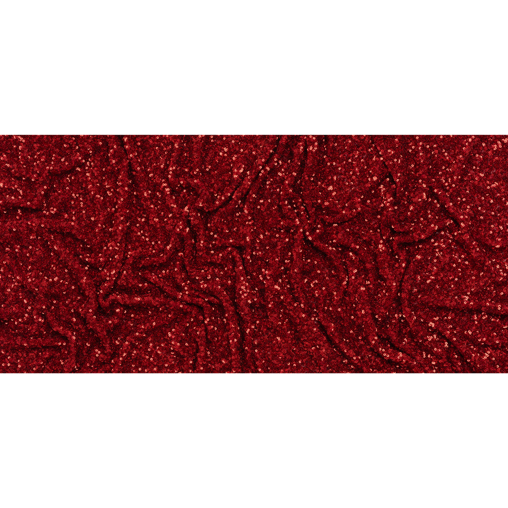 Recycled Polyester All-Over Circular Baby Sequins on Stretch Mesh - Red - Divine Collection