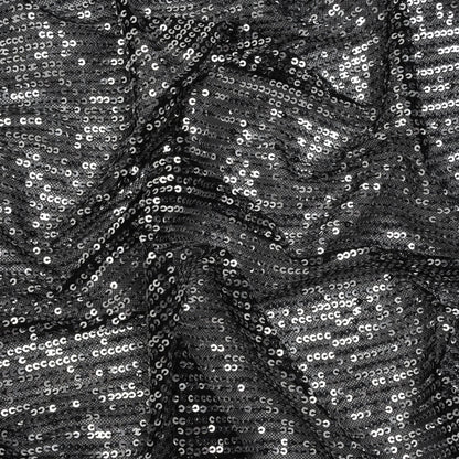 Recycled Polyester Circle Sequin Stripes on Stretch Mesh - Silver on Black - Transcendent Collection