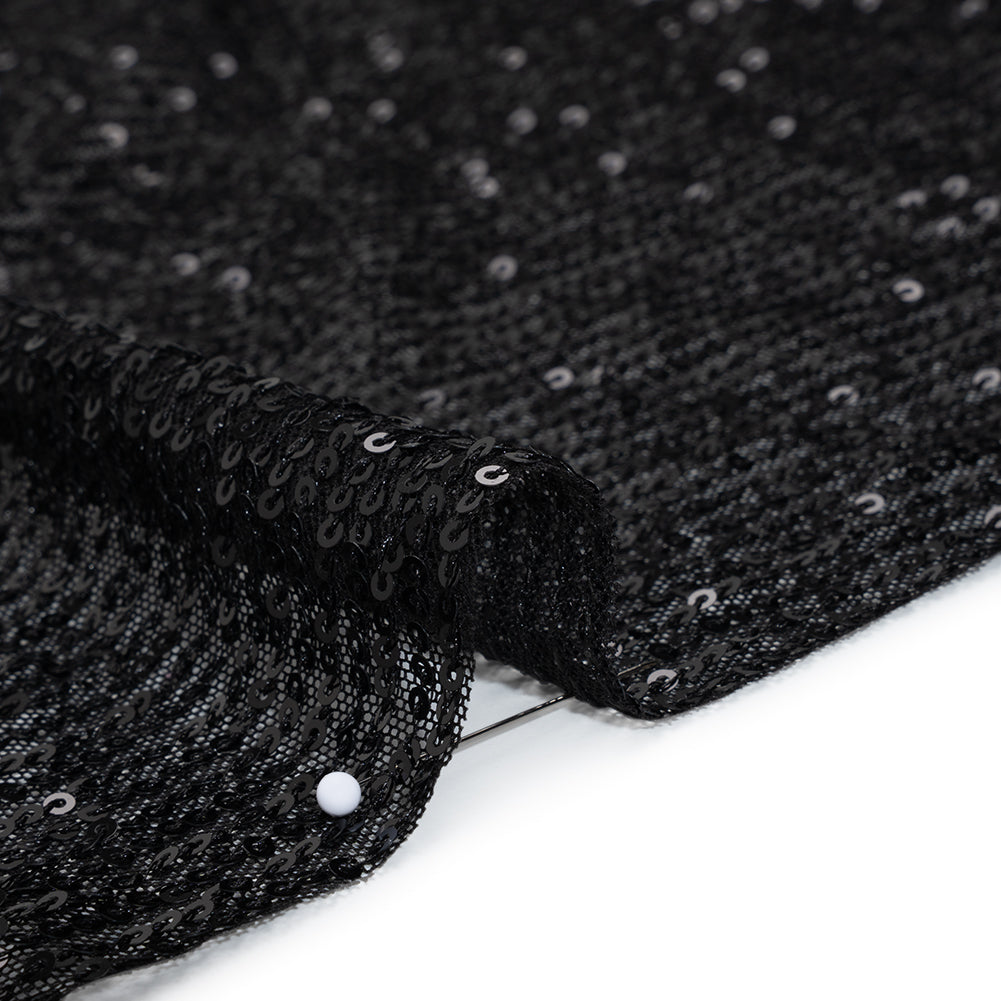 Recycled Polyester Circle Sequin Stripes on Stretch Mesh - Black - Transcendent Collection