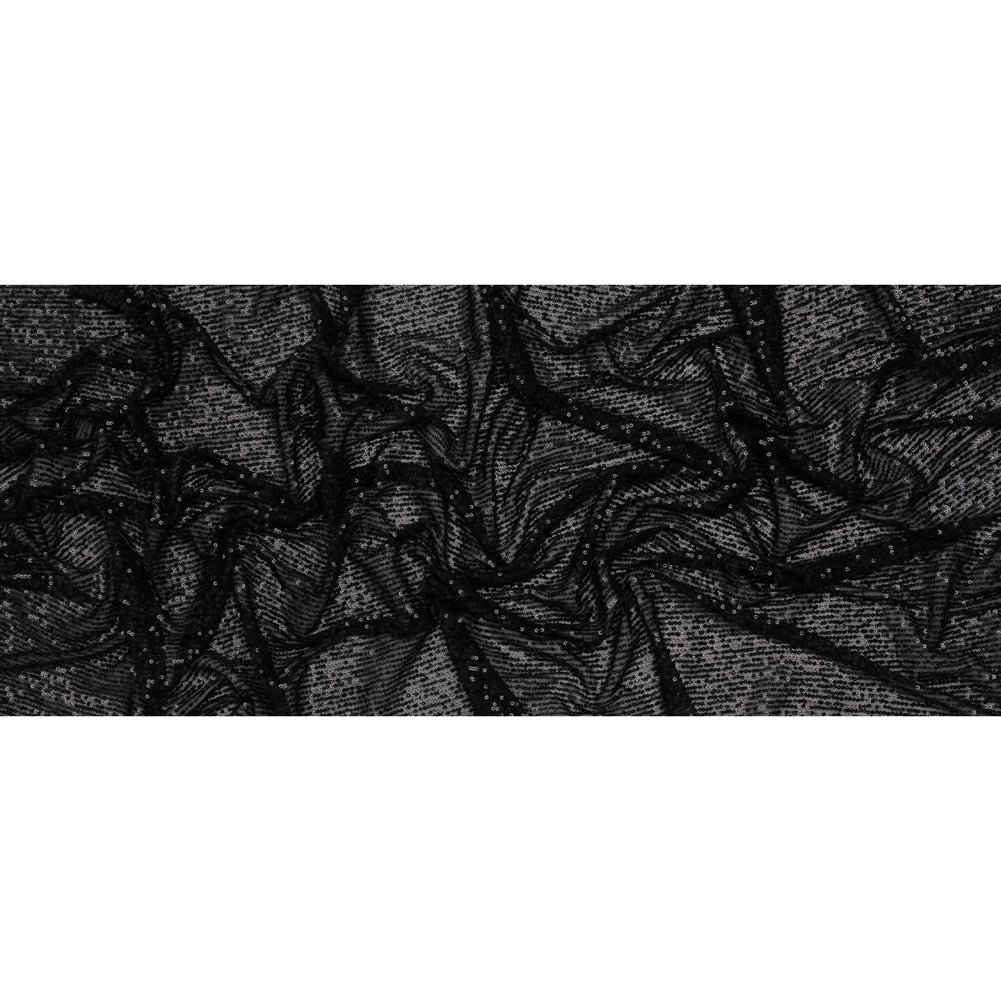 Recycled Polyester Circle Sequin Stripes on Stretch Mesh - Black - Transcendent Collection