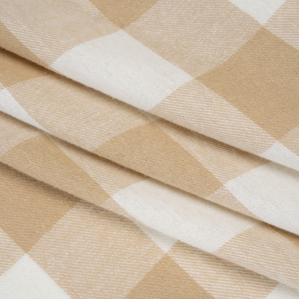 Yarn-Dyed Cotton Twill Flannel - Beige and White Buffalo Check