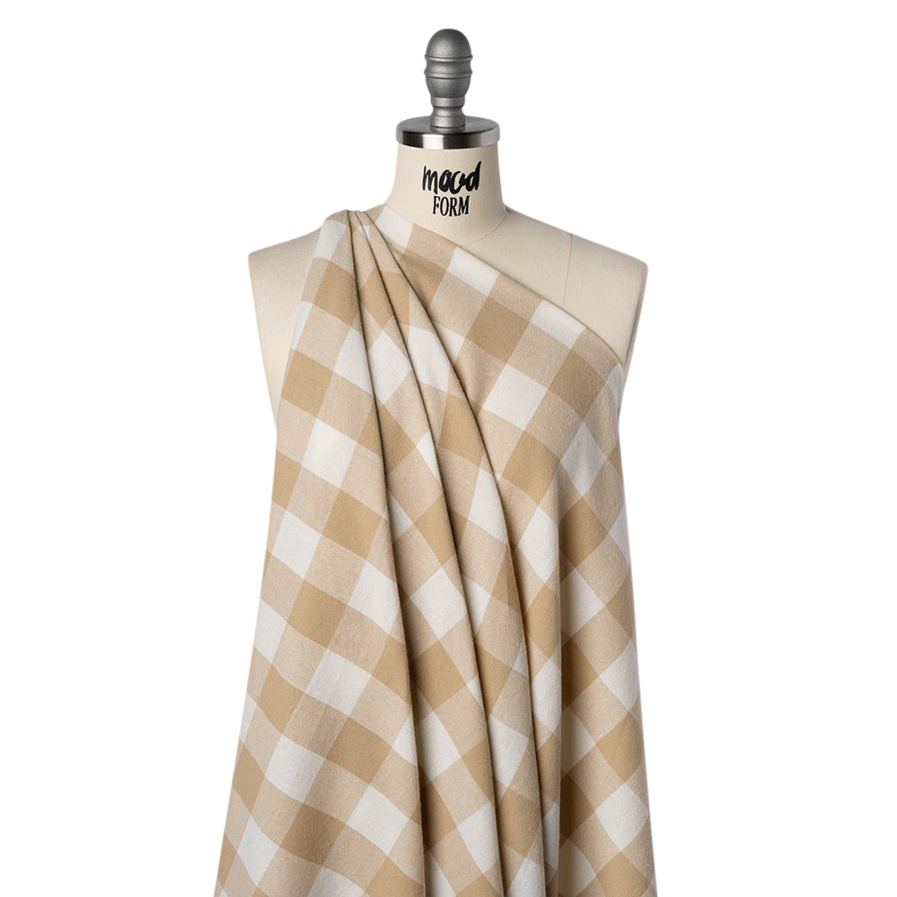 Yarn-Dyed Cotton Twill Flannel - Beige and White Buffalo Check
