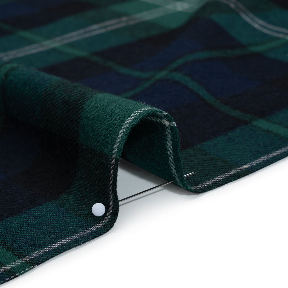 Yarn-Dyed Cotton Twill Flannel - Green, Black and Blue Black Watch Plaid