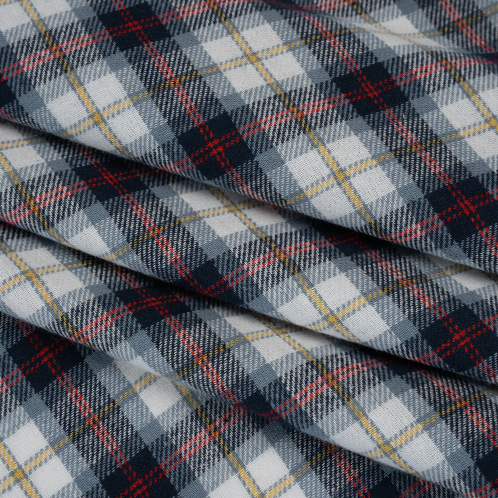 Yarn-Dyed Cotton Twill Flannel - Blue, Red and White Plaid