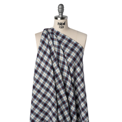 Yarn-Dyed Cotton Twill Flannel - Blue, Red and White Plaid