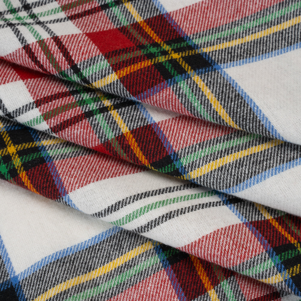 Yarn-Dyed Cotton Twill Flannel - White, Red and Green Plaid