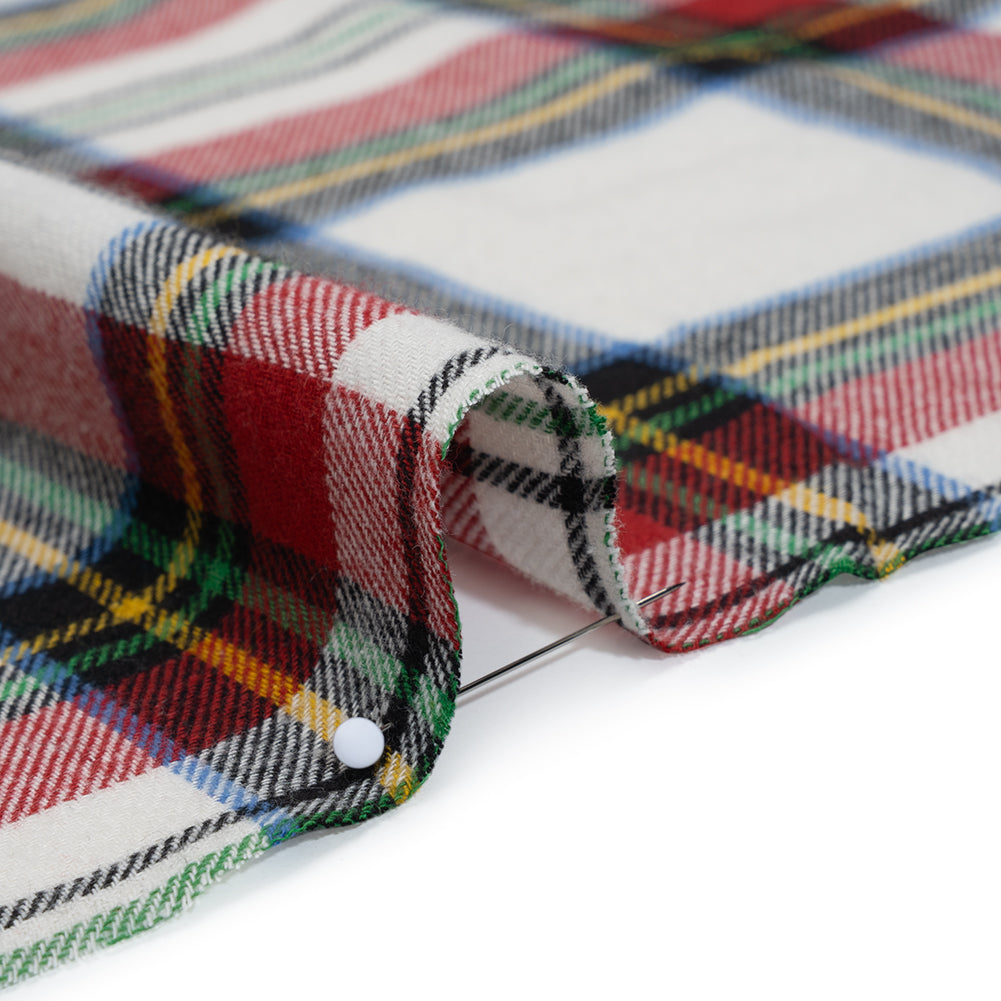 Yarn-Dyed Cotton Twill Flannel - White, Red and Green Plaid